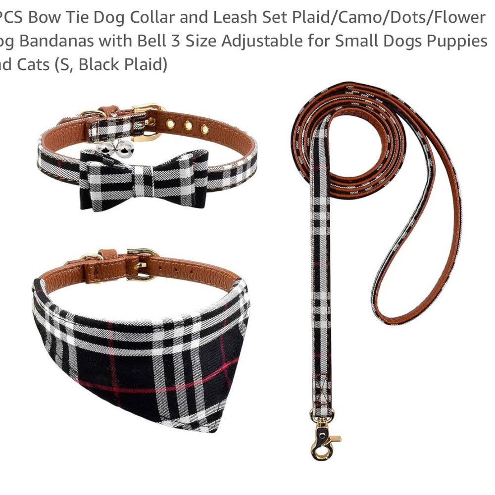 Black Plaid Dog Collar and Leash Set